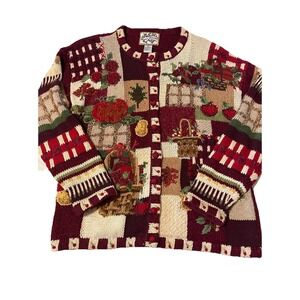 Vintage Heirloom Collectibles Cardigan Granny Patchwork Embroidered Fall  2000
